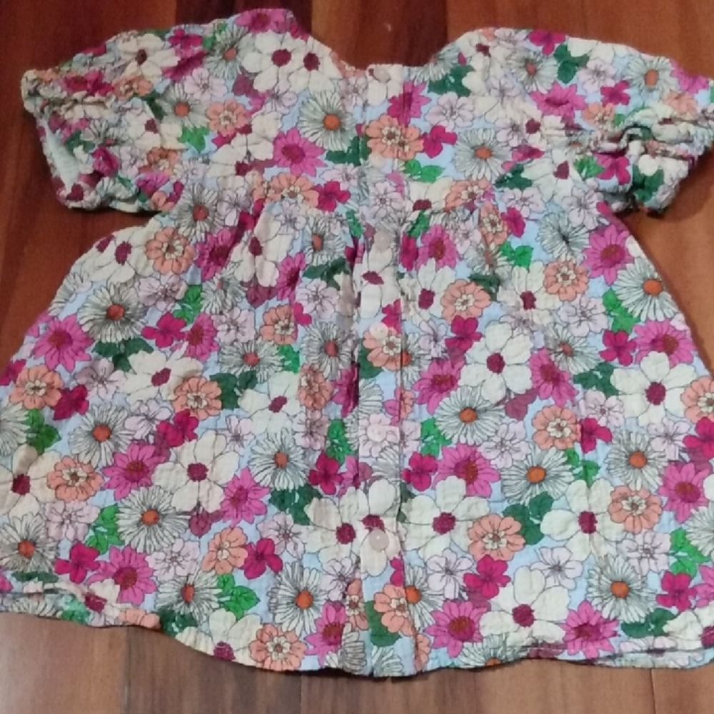 ZARA 9-12 Months Baby Girls Textured Floral Dress in Short Sleeves